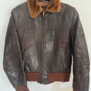 Men's Brown Leather Jacket with Shearling Collar